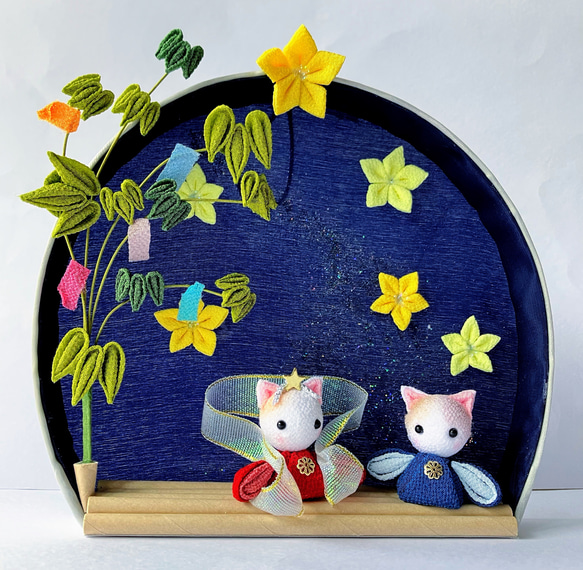 七夕　七夕飾り　ハンドメイド　木工　織姫と彦星　人形　置物　笹の葉　短冊　和紙 七夕　七夕飾り　ハンドメイド　木工　織姫と彦星　人形　置物　笹の葉　短冊　和紙