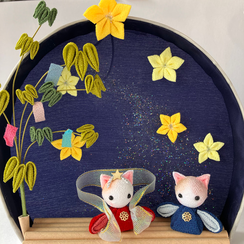 ねこの織姫と彦星 七夕飾り 壁掛け 猫の日2025 その他置物 Marimo