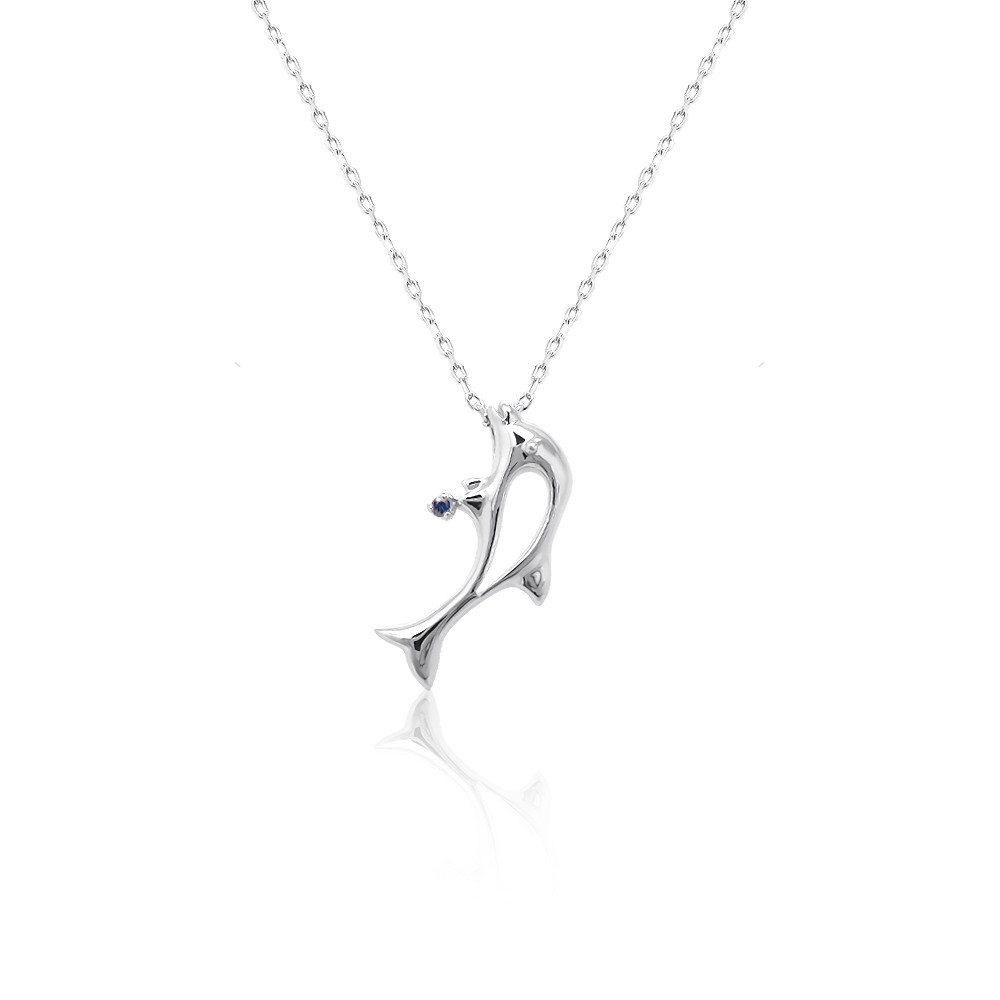 イルカ ドルフィン モチーフ 誕生石 付き ペンダント 9月 サファイア ホワイトゴールド ネックレス [受注制作]