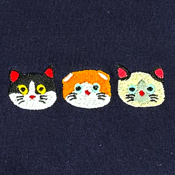 ワンポイント3種猫刺繍 5.6オンスヘビーウエイト クルーネックTシャツ/トップス＜ネイビー＞【送料無料】 3枚目の画像