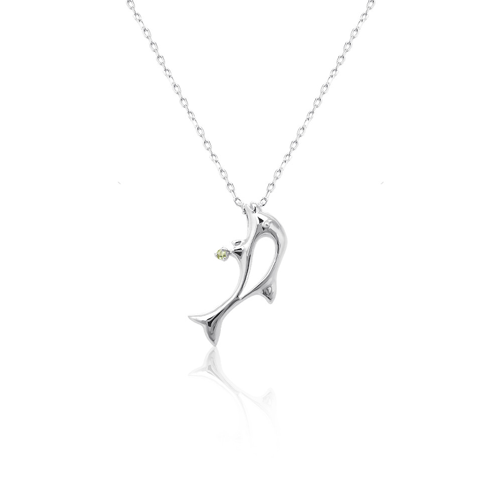 イルカ ドルフィン モチーフ 誕生石 付き ペンダント 8月 ペリドット ホワイトゴールド ネックレス [受注制作]