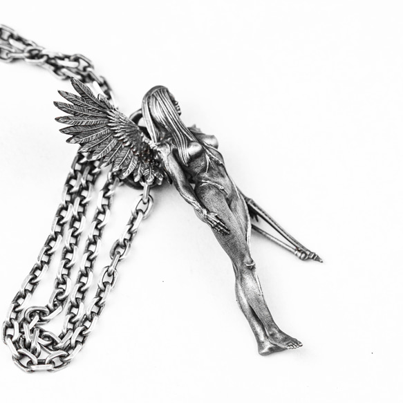 ツリーエルフ 女戦士 シルバーペンダント 天使の羽ネックレス 羽根ネックレス ヴァルキリー 魔女ネックレス 女の子 初期 5枚目の画像