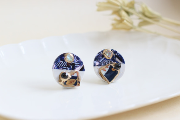 伊万里焼 陶片 金継ぎ ピアス イヤリング / オニキス シェル アクリル 