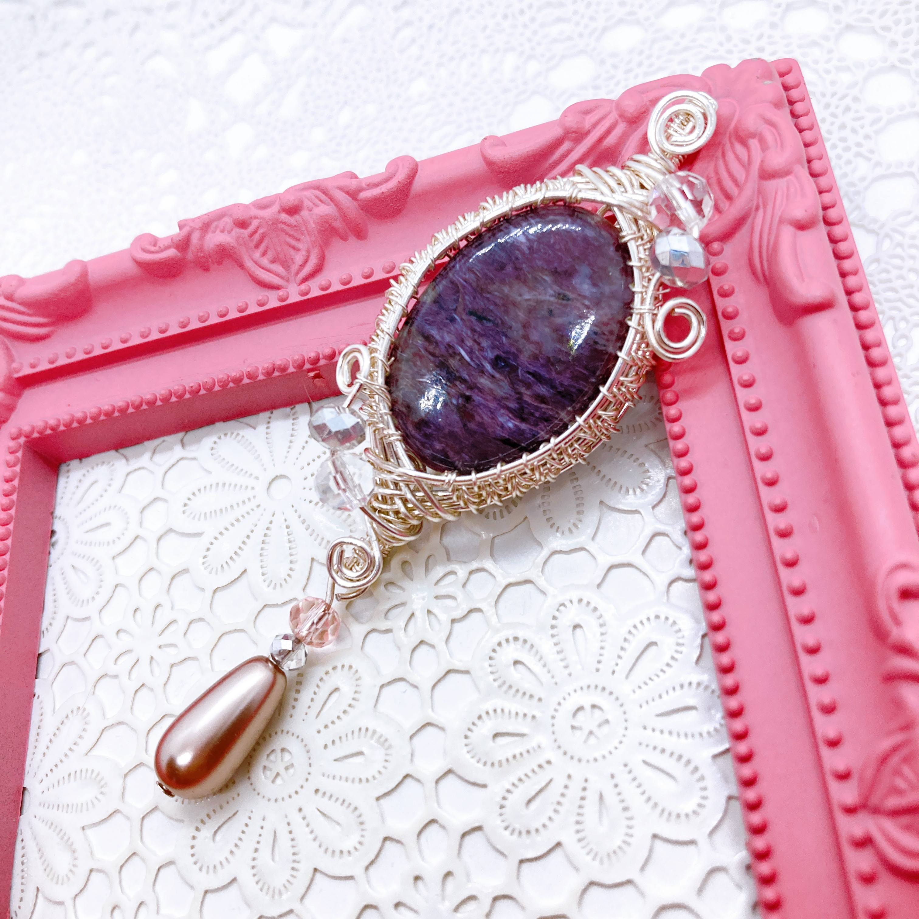 天然石チャロアイトのネックレス☆チェーン付き&送料込み☆