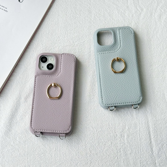 バイカラー iphone 17 16 15 14 13 ケース スマホショルダー ミラー付 フィンガーリング カード収納 10枚目の画像