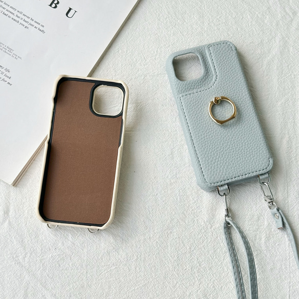 バイカラー iphone 17 16 15 14 13 ケース スマホショルダー ミラー付 フィンガーリング カード収納 7枚目の画像