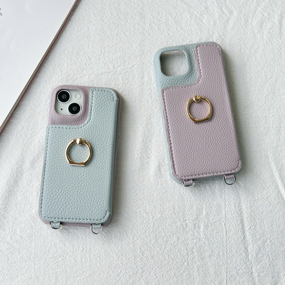 バイカラー iphone 17 16 15 14 13 ケース スマホショルダー ミラー付 フィンガーリング カード収納 13枚目の画像