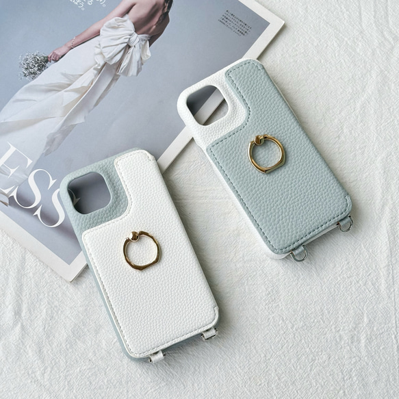 バイカラー iphone 17 16 15 14 13 ケース スマホショルダー ミラー付 フィンガーリング カード収納 14枚目の画像