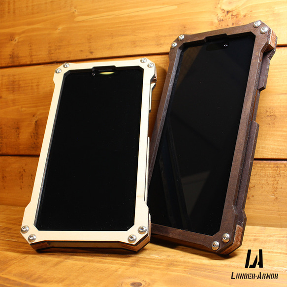 iPhone14 ケース 木製 耐衝撃 ウッド wood case 木 本革 オリジナル LUNBER ARMOR 2枚目の画像