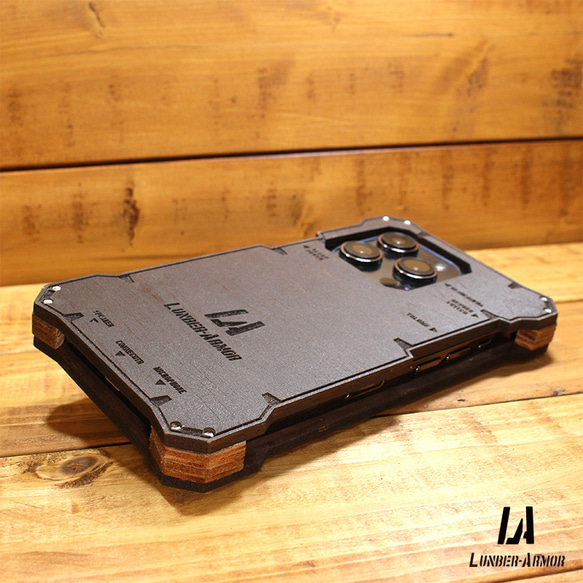 iPhone14 ケース 木製 耐衝撃 ウッド wood case 木 本革 オリジナル LUNBER ARMOR 7枚目の画像