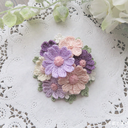 レース編み デイジーのブローチ ～パープル＆ピンク～ *コサージュ