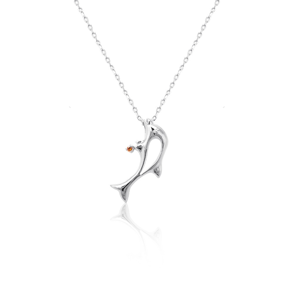 イルカ ドルフィン モチーフ 誕生石 付き ペンダント 1月 ガーネット ホワイトゴールド ネックレス [受注制作]