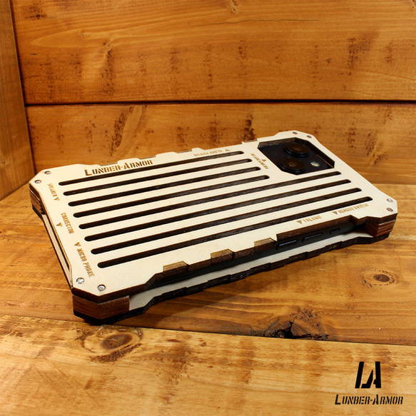 iPhone14 ケース 木製 耐衝撃 ウッド wood case 木 本革 LUNBER ARMOR 8枚目の画像