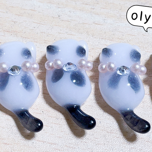 じゃれ猫シリーズ ブチ猫首輪@1 5匹セット レジン パーツ デコパーツ