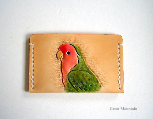ノーマルコザクラインコ　コザクラ　小桜インコ 鳥 革 インコ 鳥グッズ レザー カードケース インコグッズ パスケース