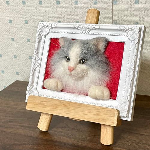 羊毛フェルト猫 フレーム リアル可愛いブリティッシュロングヘア
