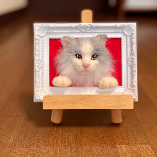 羊毛フェルト猫グレー長毛