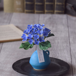◆粘土のお花◆ ガクアジサイ　ブルー【信楽焼】ペティベース　A806 2枚目の画像