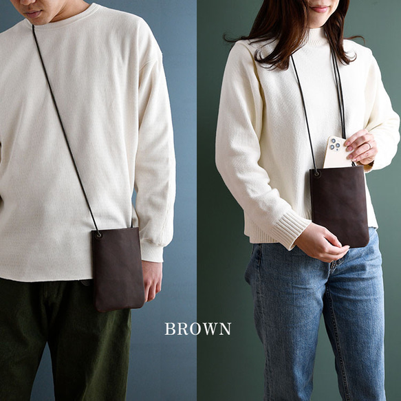 スマホショルダー ポシェット 本革 スマホポーチ サコッシュ ソフトオイルレザー シンプル ギフト 9枚目の画像