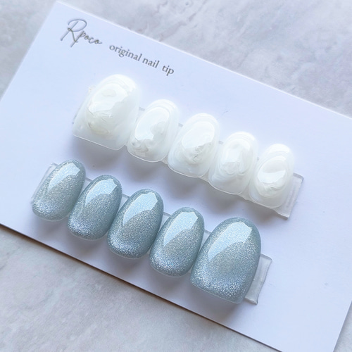 ホワイトぷっくりニュアンス×マグネットネイル ネイルチップ（つけ爪  