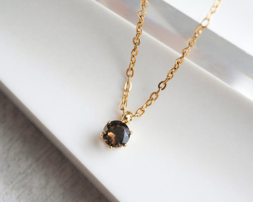 スモーキークォーツ一粒ネックレス ゴールド シルバー ピンク