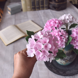 ◆粘土のお花◆ 紫陽花　ピンク　ラグーン・ピッチャーベース（スチール製）　 …A805 8枚目の画像