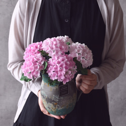 ◆粘土のお花◆ 紫陽花　ピンク　ラグーン・ピッチャーベース（スチール製）　 …A805 10枚目の画像