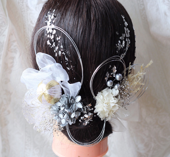 オーガンジーリボン☆ヘッドパーツ 成人式 卒業式 髪飾り ドライ  