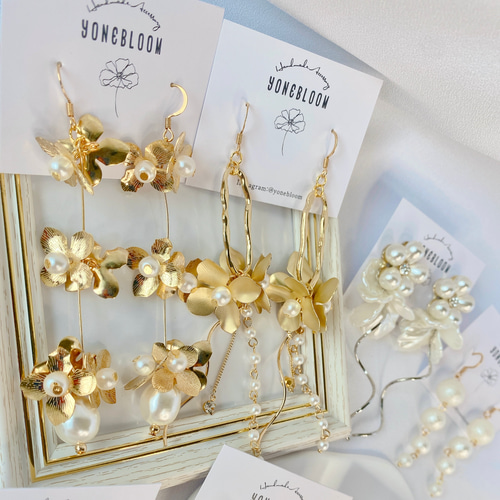 ゴールドフラワーロングピアス♡イヤリング サージカルステンレス