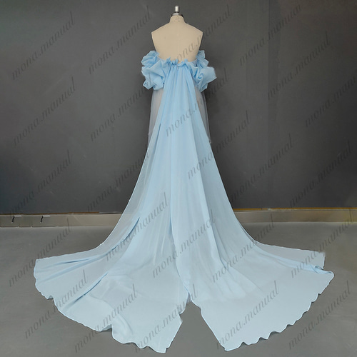 カラードレス 妊婦ドレス マタニティ 写真撮影 水色 シースルー  