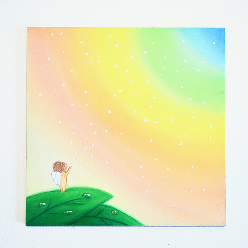 虹の空 願いをすべて 叶える 天使の魔法 【原画】オイルパステル 虹の空 願いをすべて 叶える 天使の魔法 【原画】オイルパステル