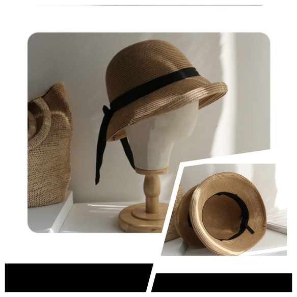 折りたたみできる リボンの麦わら帽子2colors 選べる 大人 レディース 5枚目の画像