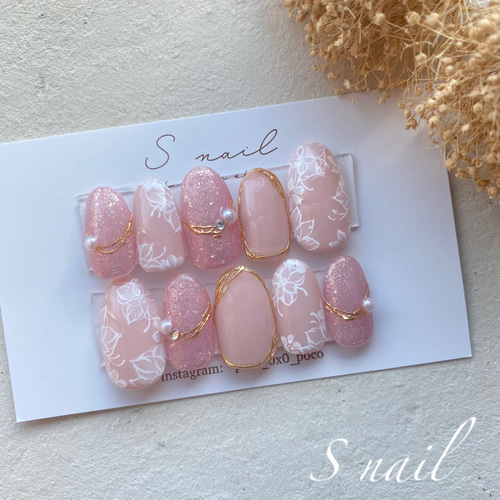 No.9】手書きフラワーネイル ネイルチップ（つけ爪） S nail