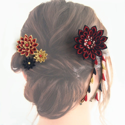 Set of hair ornaments/Flexible arrangement /red,black 第3張的照片