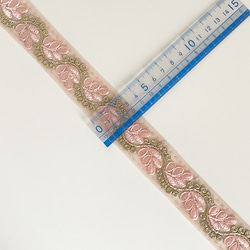 [ 259 ] ピンク 桃色 葉っぱ 幅:3cm インド刺繍 リボン 5枚目の画像