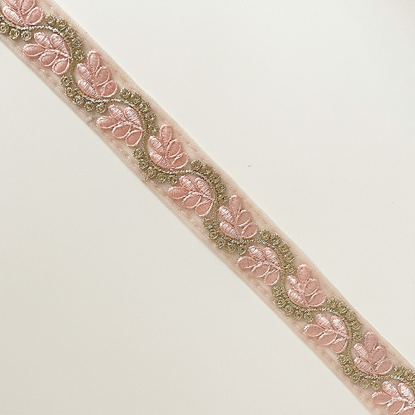 [ 259 ] ピンク 桃色 葉っぱ 幅:3cm インド刺繍 リボン 4枚目の画像