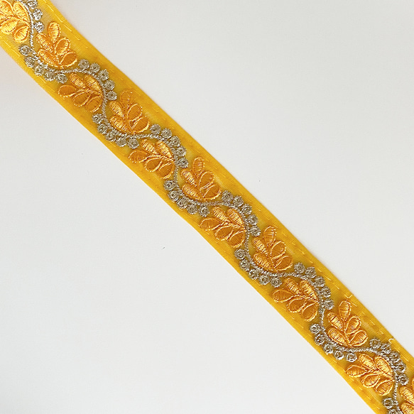 [ 264 ] オレンジ 葉っぱ 幅:3cm インド刺繍 リボン 4枚目の画像