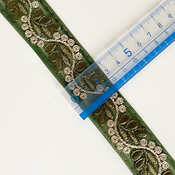 [ 270 ] 抹茶 モスグリーン 葉っぱ 幅:3cm インド刺繍 リボン 5枚目の画像