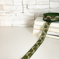 [ 270 ] 抹茶 モスグリーン 葉っぱ 幅:3cm インド刺繍 リボン 2枚目の画像