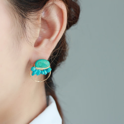 14kgf-turquoise×turquoise wrap 耳針(可換耳夾） 第3張的照片