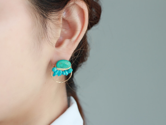 14kgf-turquoise×turquoiseラップピアス(A.Nオリジナルイヤリング変更可) 3枚目の画像