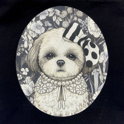 オリジナル シーズー トートバッグ 手描きイラスト複製  鞄 ツイリー スカーフ 付 犬 ナチュラル 黒 2枚目の画像