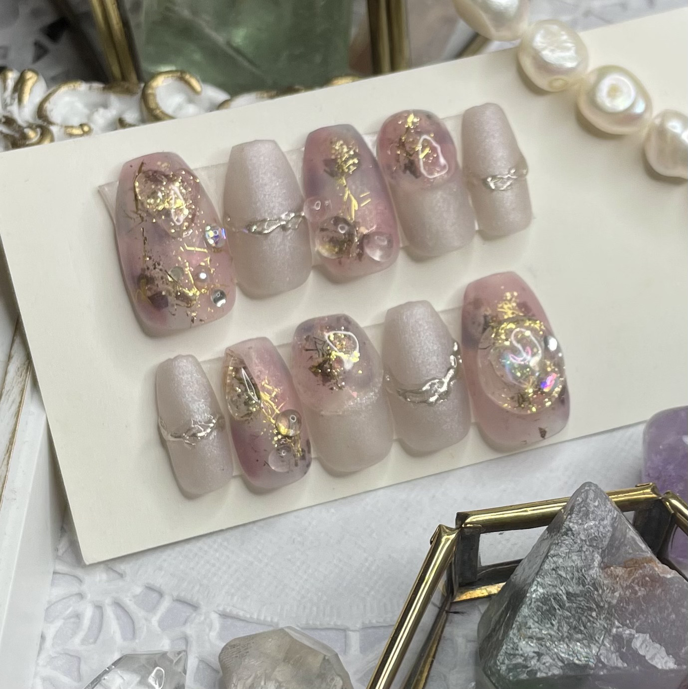 サイズオーダー♡梅雨の雫風ニュアンスネイルチップ ピンク×マット  