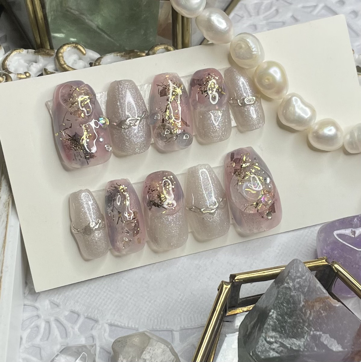 サイズオーダー♡梅雨の雫風ニュアンスネイルチップ ピンク×つや order  