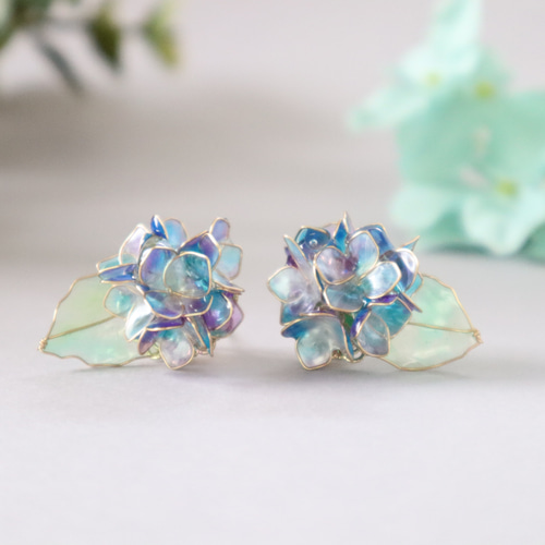 ディップアートの儚げ紫陽花イヤリング/ピアス イヤリング