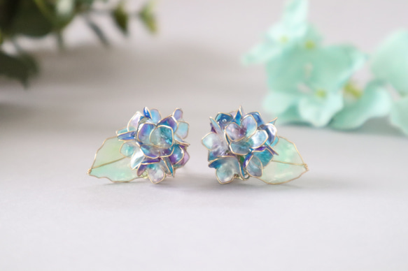 ディップアートの儚げ紫陽花イヤリング/ピアス イヤリング