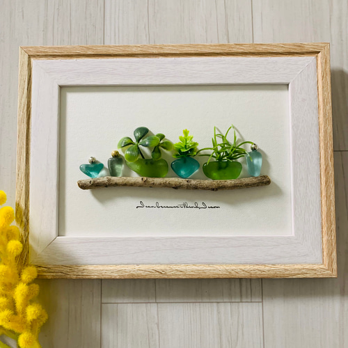 シーグラス アートパネル海の宝石 インテリア雑貨 北欧 観葉植物