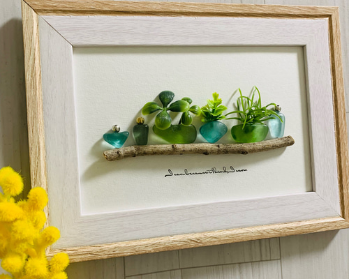 シーグラス アートパネル海の宝石 インテリア雑貨 北欧 観葉植物