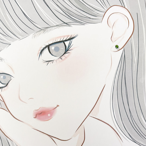 【天然石クロムダイオプサイトのシンプルな一粒スタッドピアス】緑 / 4mm /サージカルステンレス / つけっぱなしok 10枚目の画像