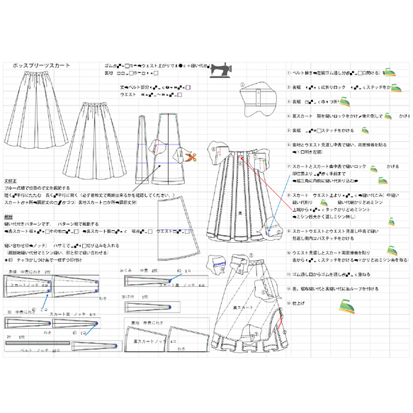 着物リメイク　ボックスプリーツ　型紙 2枚目の画像